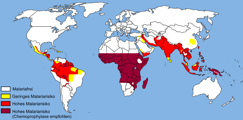 Verbreitung der Malaria, Stand 2005 