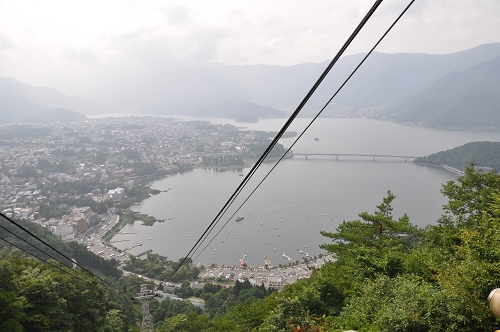 Blick aus der Seilbahn auf den Kawaguchi-ko See