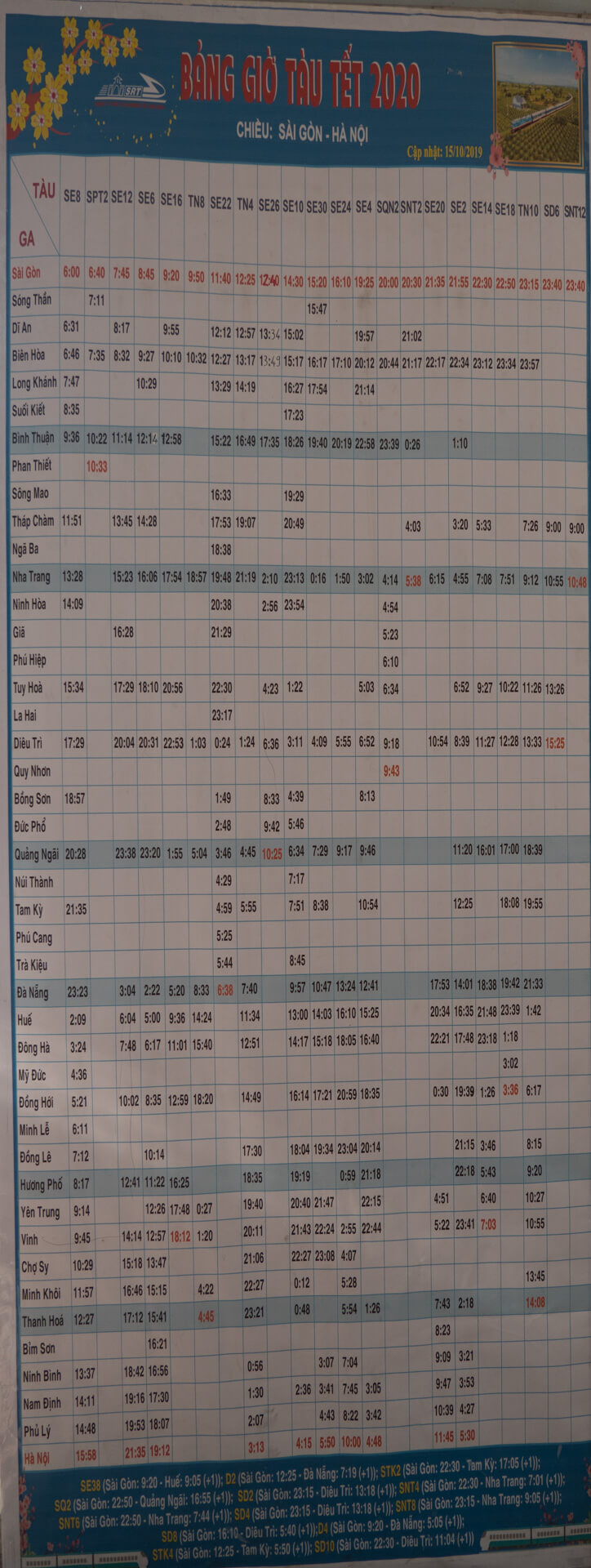 Tet-Fest Zug Fahrplan Vietnam: Saigon - Hanoi