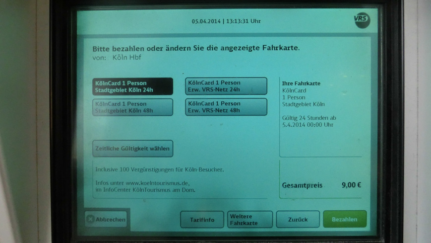 Bild: KölnCard am DB Fahrscheinautomat