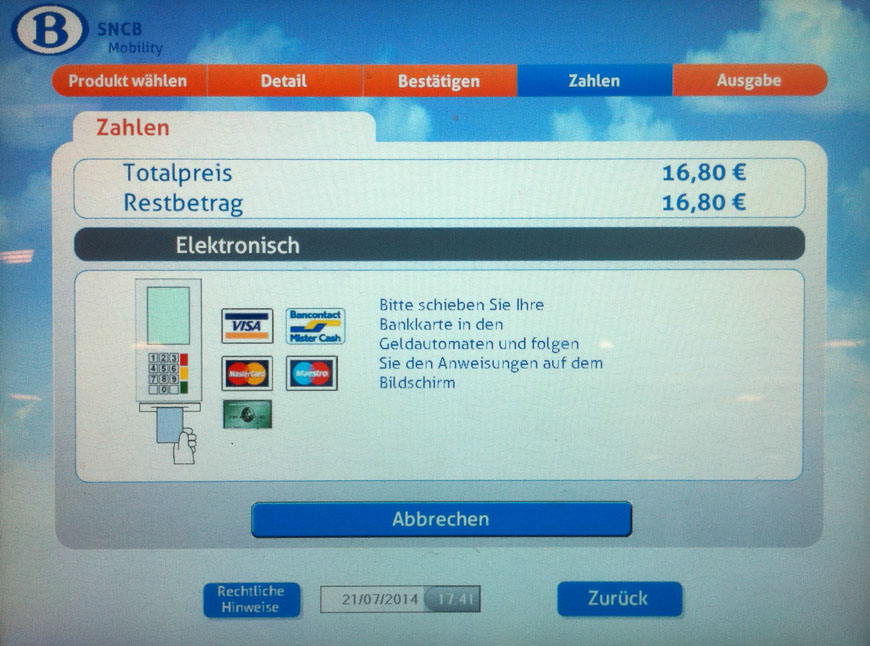 Bild: Zahlen-Bildschirm Fahrkartenautomat Belgien