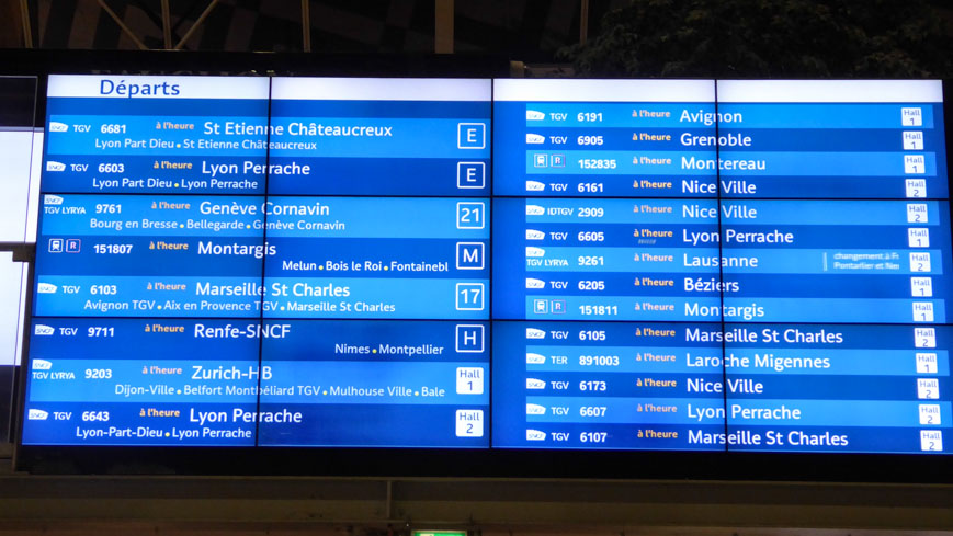 Bild: Abfahrtstafel am Gare de Lyon in Paris (c) Gudrun Krinzinger