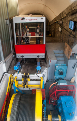 Bild: Bergstation und Seilwinde der Mühleggbahn