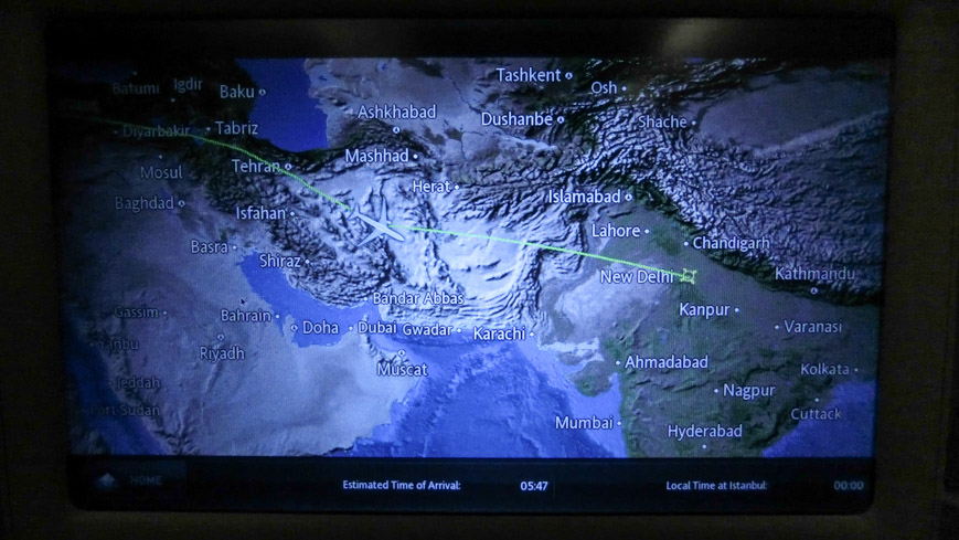 Bild: Monitor bei Turkish Airlines Silvester