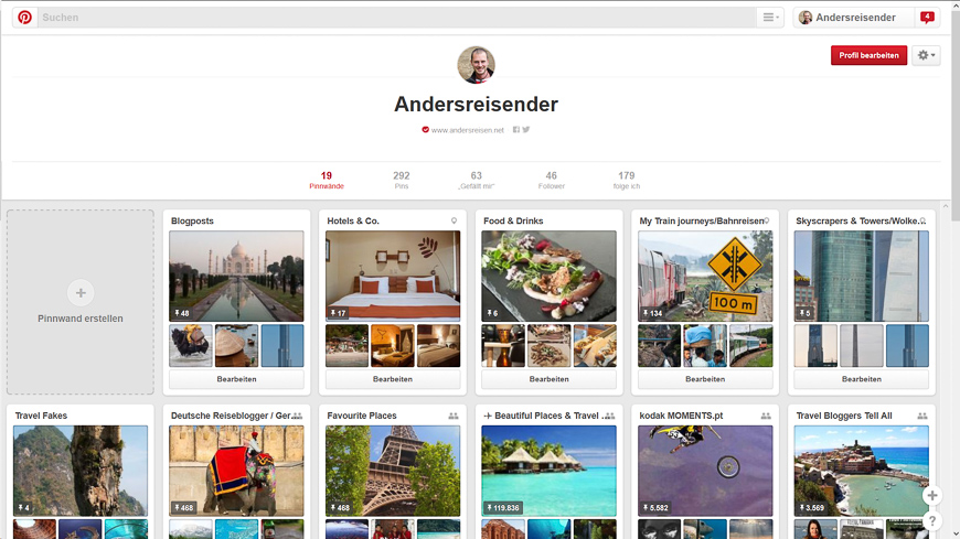 Bild: Pinterest-Profil von Andersreisender