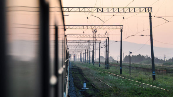 Morgenstimmung in der Ukraine kurz hinter dem Grenzbahnhof Chop