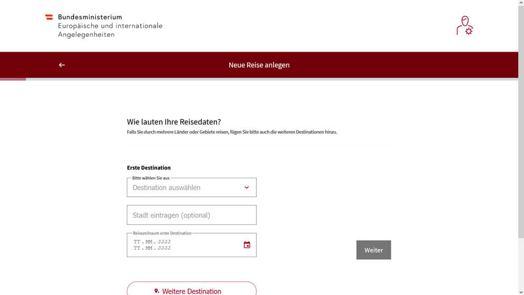 Reiseregistrierung ist in der Auslandsregistrierung möglich